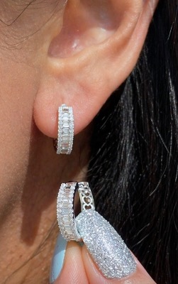 K18WG Baguette Princess Cut Diamond Earring