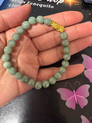K18 Dragon Piyao Natural JADE Charm Bracelet 8mm (17-18cm)