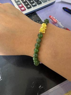 K18 Japan Gold Piyao Dragon Natural JADE 17-18cm