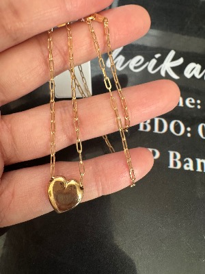 K18 PaperClip w/Heart Charm Necklace