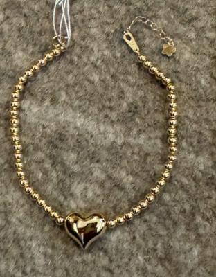 K18 Heart Charm Ball Chain Bracelet 1.55g 16-18cm