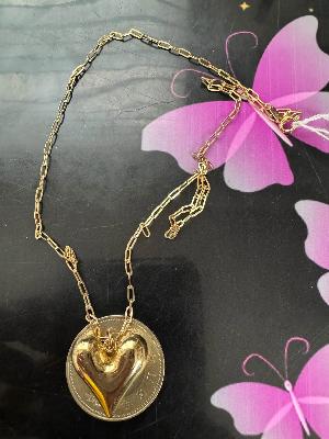 K18 PaperClip Chain Necklace with Sexy Heart Charm 3.10g