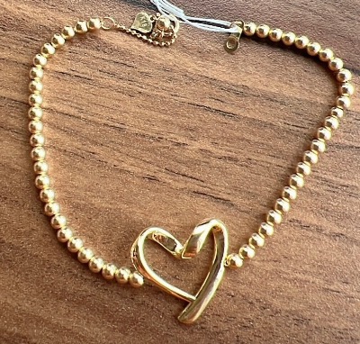 K18 Open Heart Ball Chain Bracelet 1.7g 16-18cm